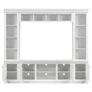 English Elm Vibe Haus Tall Farmhouse Entertainment Center with Hutch Open Shelving for Living Room White N893S000025K
