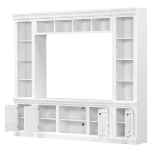 English Elm Vibe Haus Tall Farmhouse Entertainment Center with Hutch Open Shelving for Living Room White N893S000025K