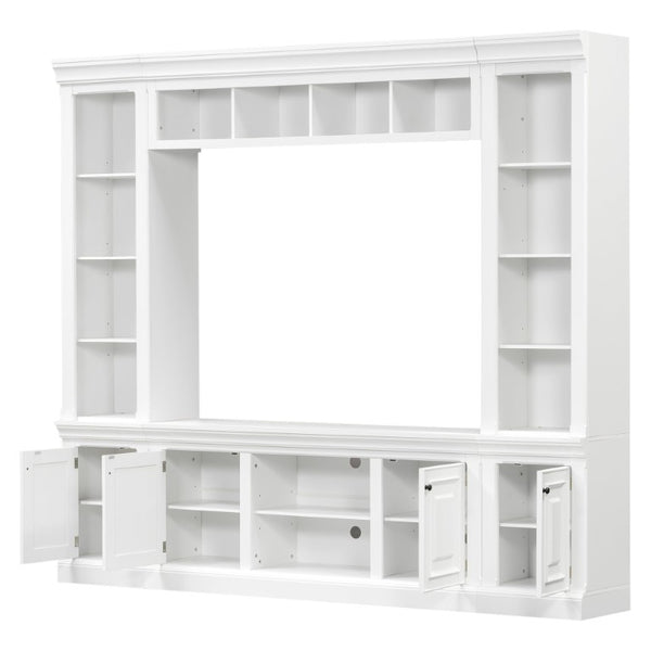 English Elm Vibe Haus Tall Farmhouse Entertainment Center with Hutch Open Shelving for Living Room White N893S000025K