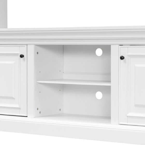 English Elm Vibe Haus Tall Farmhouse Entertainment Center with Hutch Open Shelving for Living Room White N893S000025K