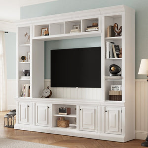 English Elm Vibe Haus Tall Farmhouse Entertainment Center with Hutch Open Shelving for Living Room White N893S000025K