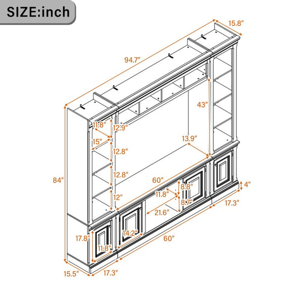 English Elm Vibe Haus Tall Farmhouse Entertainment Center with Hutch Open Shelving for Living Room White N893S000025K