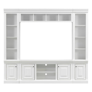 English Elm Vibe Haus Tall Farmhouse Entertainment Center with Hutch Open Shelving for Living Room White N893S000025K