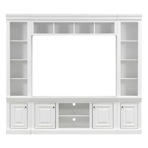 English Elm Vibe Haus Tall Farmhouse Entertainment Center with Hutch Open Shelving for Living Room White N893S000025K