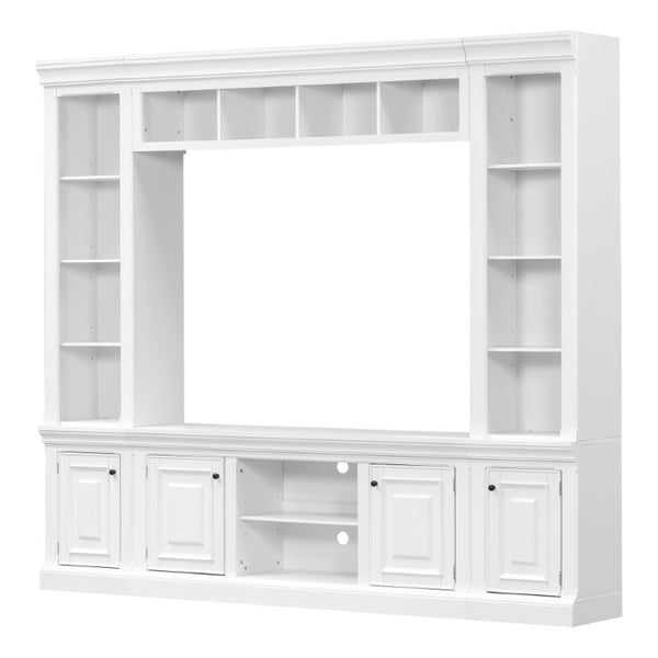 English Elm Vibe Haus Tall Farmhouse Entertainment Center with Hutch Open Shelving for Living Room White N893S000025K
