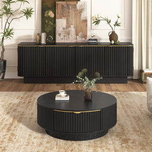 English Elm Vibe Haus Fluted Wood Living Room Set with Gold Hardware Storage Coffee Table Black N893S000026B