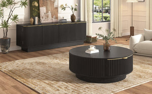 English Elm Vibe Haus Fluted Wood Living Room Set with Gold Hardware Storage Coffee Table Black N893S000026B