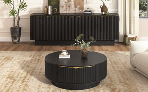 English Elm Vibe Haus Fluted Wood Living Room Set with Gold Hardware Storage Coffee Table Black N893S000026B