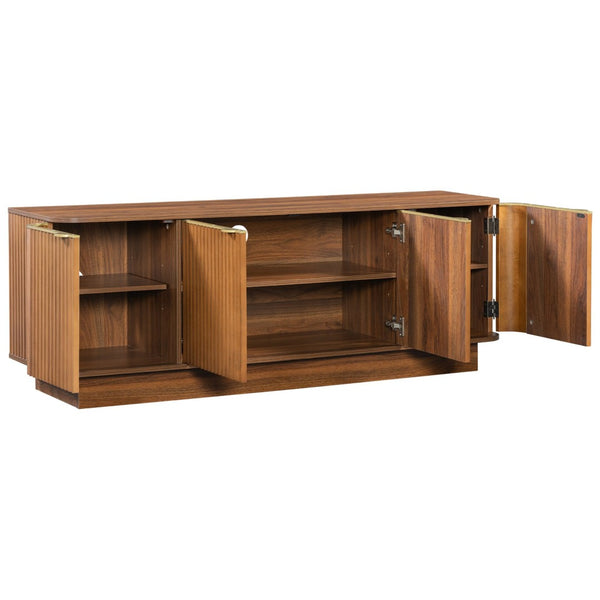 English Elm Vibe Haus Fluted Wood Living Room Set with Gold Hardware Storage Coffee Table Brown N893S000026D