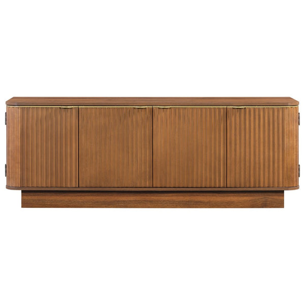 English Elm Vibe Haus Fluted Wood Living Room Set with Gold Hardware Storage Coffee Table Brown N893S000026D