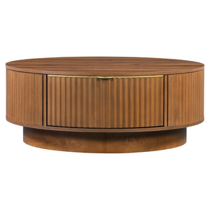 English Elm Vibe Haus Fluted Wood Living Room Set with Gold Hardware Storage Coffee Table Brown N893S000026D