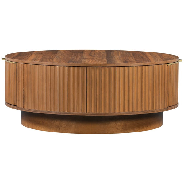 English Elm Vibe Haus Fluted Wood Living Room Set with Gold Hardware Storage Coffee Table Brown N893S000026D