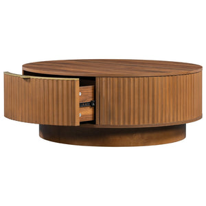 English Elm Vibe Haus Fluted Wood Living Room Set with Gold Hardware Storage Coffee Table Brown N893S000026D