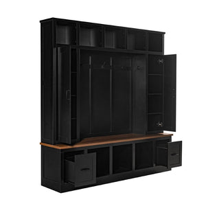 English Elm Vibe Haus Farmhouse Hall Tree with Bench Cubbies Drawers and Coat Hooks Entryway N893S000029B