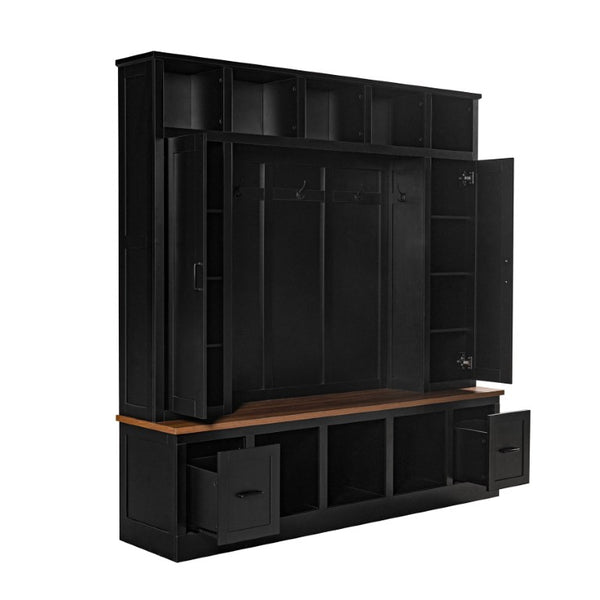 English Elm Vibe Haus Farmhouse Hall Tree with Bench Cubbies Drawers and Coat Hooks Entryway N893S000029B