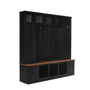 English Elm Vibe Haus Farmhouse Hall Tree with Bench Cubbies Drawers and Coat Hooks Entryway N893S000029B