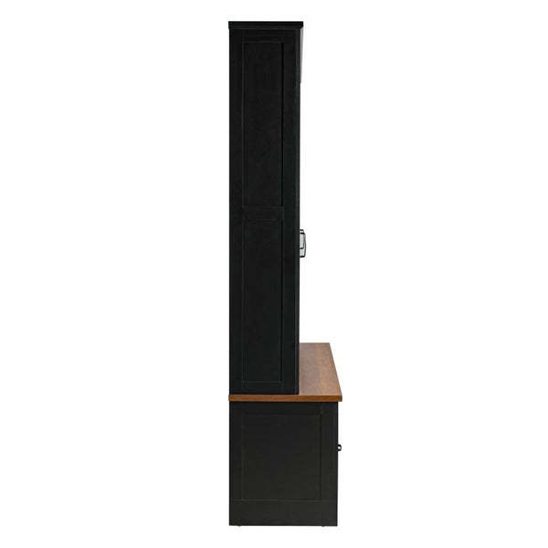 English Elm Vibe Haus Farmhouse Hall Tree with Bench Cubbies Drawers and Coat Hooks Entryway N893S000029B
