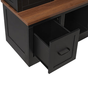 English Elm Vibe Haus Farmhouse Hall Tree with Bench Cubbies Drawers and Coat Hooks Entryway N893S000029B