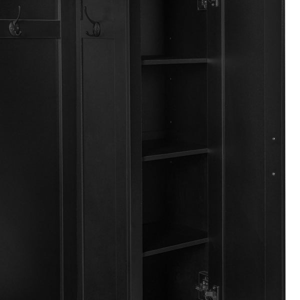 English Elm Vibe Haus Farmhouse Hall Tree with Bench Cubbies Drawers and Coat Hooks Entryway N893S000029B