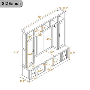 English Elm Vibe Haus Farmhouse Hall Tree with Bench Cubbies Drawers and Coat Hooks Entryway N893S000029B