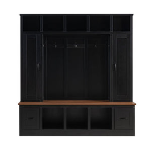 English Elm Vibe Haus Farmhouse Hall Tree with Bench Cubbies Drawers and Coat Hooks Entryway N893S000029B