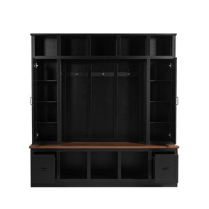 English Elm Vibe Haus Farmhouse Hall Tree with Bench Cubbies Drawers and Coat Hooks Entryway N893S000029B