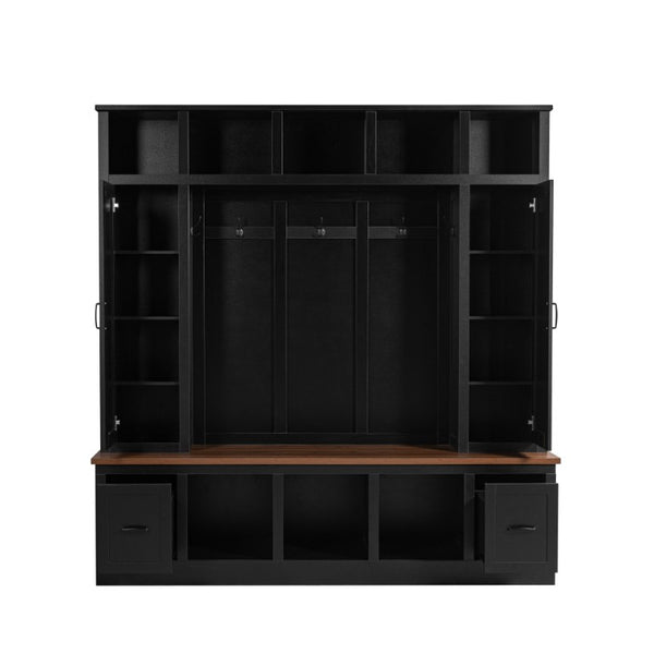 English Elm Vibe Haus Farmhouse Hall Tree with Bench Cubbies Drawers and Coat Hooks Entryway N893S000029B