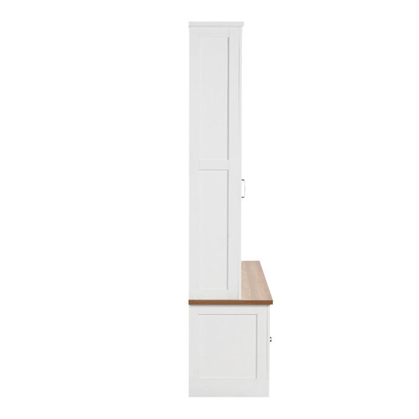English Elm Vibe Haus Farmhouse Hall Tree with Bench Drawers Open Shelves and Coat Hooks White 72 inches N893S000029K