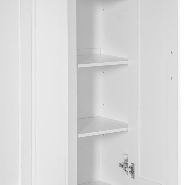 English Elm Vibe Haus Farmhouse Hall Tree with Bench Drawers Open Shelves and Coat Hooks White 72 inches N893S000029K