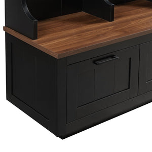 English Elm Vibe Haus Farmhouse Hall Tree with Bench Drawers Open Shelves and Coat Hooks Black 59.1 inches N893S000030B
