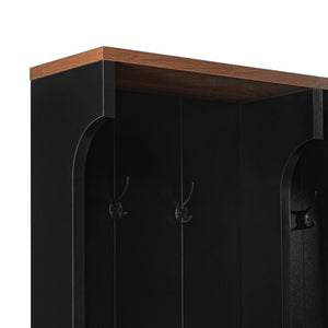 English Elm Vibe Haus Farmhouse Hall Tree with Bench Drawers Open Shelves and Coat Hooks Black 59.1 inches N893S000030B