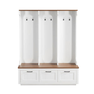 English Elm Vibe Haus Farmhouse Hall Tree with Bench Drawers Hooks and Open Shelving Mudroom N893S000030K
