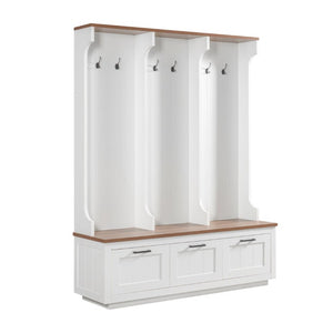 English Elm Vibe Haus Farmhouse Hall Tree with Bench Drawers Hooks and Open Shelving Mudroom N893S000030K