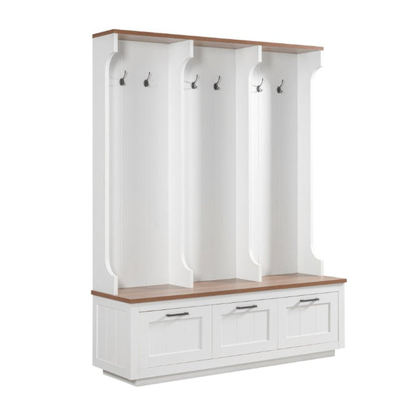 English Elm Vibe Haus Farmhouse Hall Tree with Bench Drawers Hooks and Open Shelving Mudroom N893S000030K