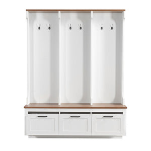 English Elm Vibe Haus Farmhouse Hall Tree with Bench Drawers Hooks and Open Shelving Mudroom N893S000030K