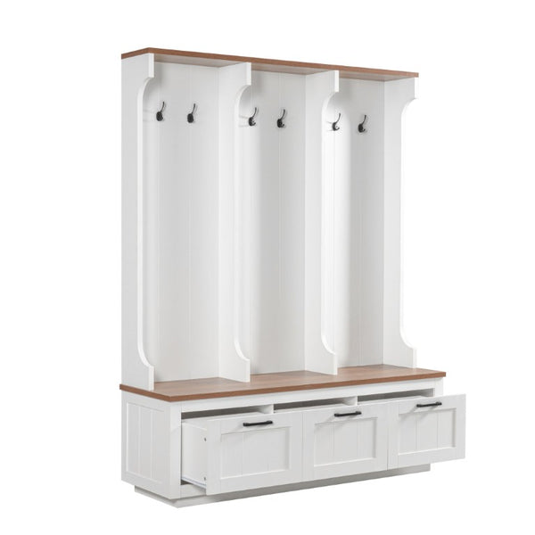 English Elm Vibe Haus Farmhouse Hall Tree with Bench Drawers Hooks and Open Shelving Mudroom N893S000030K