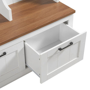 English Elm Vibe Haus Farmhouse Hall Tree with Bench Drawers Hooks and Open Shelving Mudroom N893S000030K