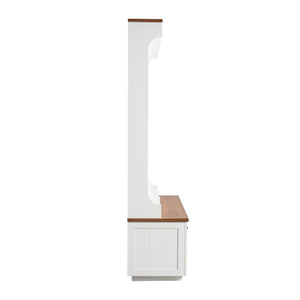 English Elm Vibe Haus Farmhouse Hall Tree with Bench Drawers Hooks and Open Shelving Mudroom N893S000030K