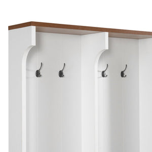 English Elm Vibe Haus Farmhouse Hall Tree with Bench Drawers Hooks and Open Shelving Mudroom N893S000030K