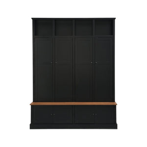 English Elm Vibe Haus Farmhouse Hall Tree with Bench Cabinet and Hidden Shoe Storage Organizer Black N893S000032B