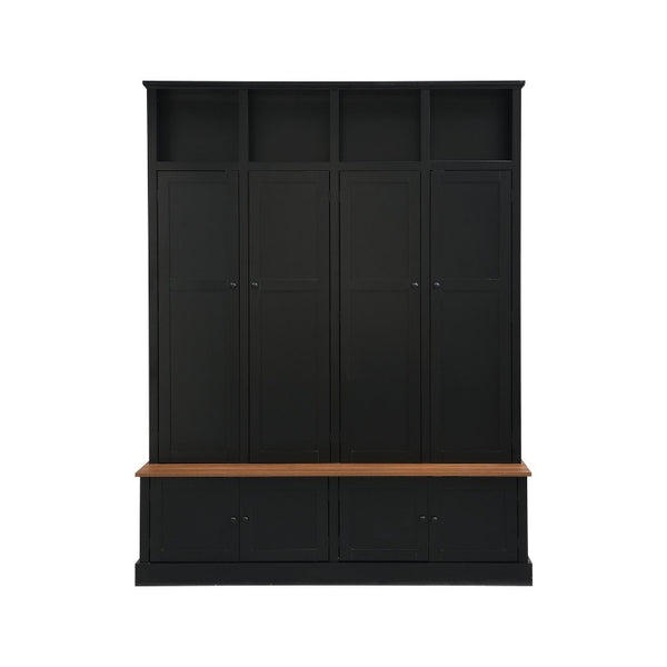 English Elm Vibe Haus Farmhouse Hall Tree with Bench Cabinet and Hidden Shoe Storage Organizer Black N893S000032B