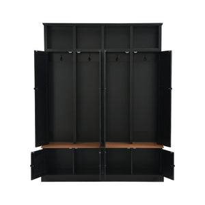 English Elm Vibe Haus Farmhouse Hall Tree with Bench Cabinet and Hidden Shoe Storage Organizer Black N893S000032B