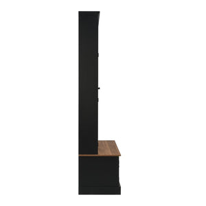 English Elm Vibe Haus Farmhouse Hall Tree with Bench Cabinet and Hidden Shoe Storage Organizer Black N893S000032B