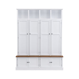 English Elm Vibe Haus Farmhouse Hall Tree with Bench Cabinet and Hidden Shoe Storage Organizer White N893S000032K