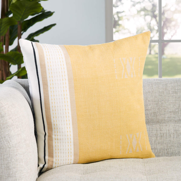 Jaipur Living Vibe by Jaipur Living Parvati Cotton Tribal Motif Throw Pillow for Bohemian Yellow Down PLW103750