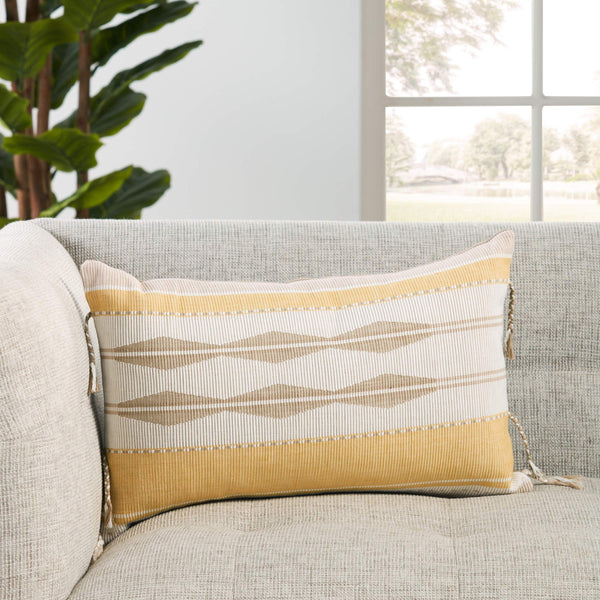 Jaipur Living Vibe Cotton Lumbar Pillow Cover with Tribal Motifs Tassels and Earthy Boho Appeal PLC102467