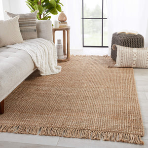 Jaipur Living Jaipur Living Handwoven Jute Area Rug Chunky Weave Knotted Fringe Neutral Ivory Beige RUG149574