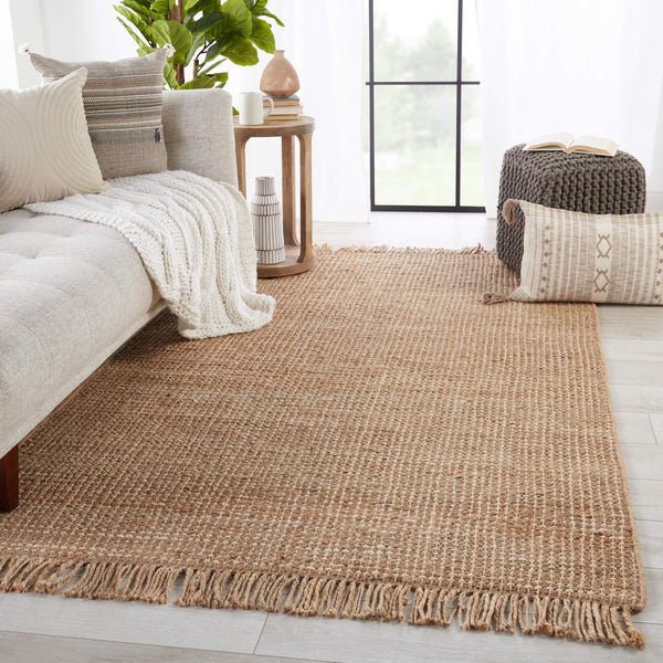 Jaipur Living Jaipur Living Handwoven Jute Area Rug Chunky Weave Knotted Fringe Neutral Ivory Beige RUG149574