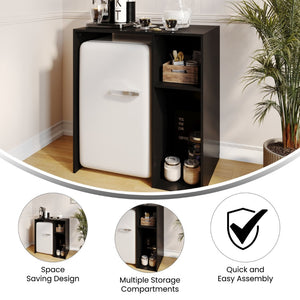 English Elm Lotus Mini Fridge Organizer Station with Double Cubbies for Efficient Space-Saving Storage Solutions Black NAN-17300-BK-GG