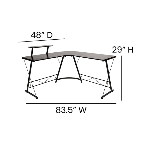 English Elm Ginny L-Shaped Desk: Stylish Space-Saving Corner Workstation for Home Office & Gaming Setup Black Top/Black Frame NAN-CD-22181-BK-BK-GG